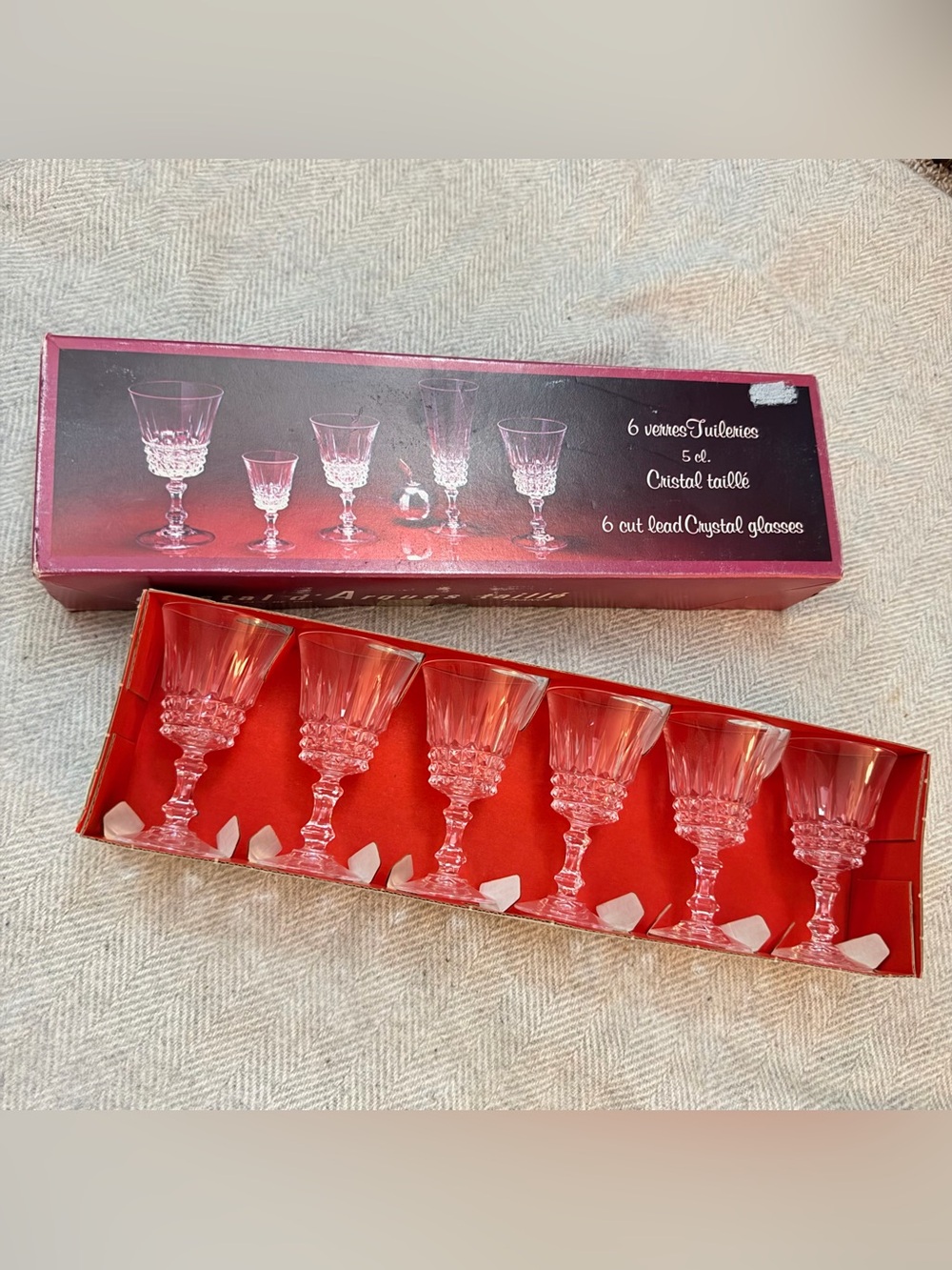 VTG Cristal D'arques 5cl Tuileries Liquor Glasses 24%Lead Crystal Set of 6 w/Box